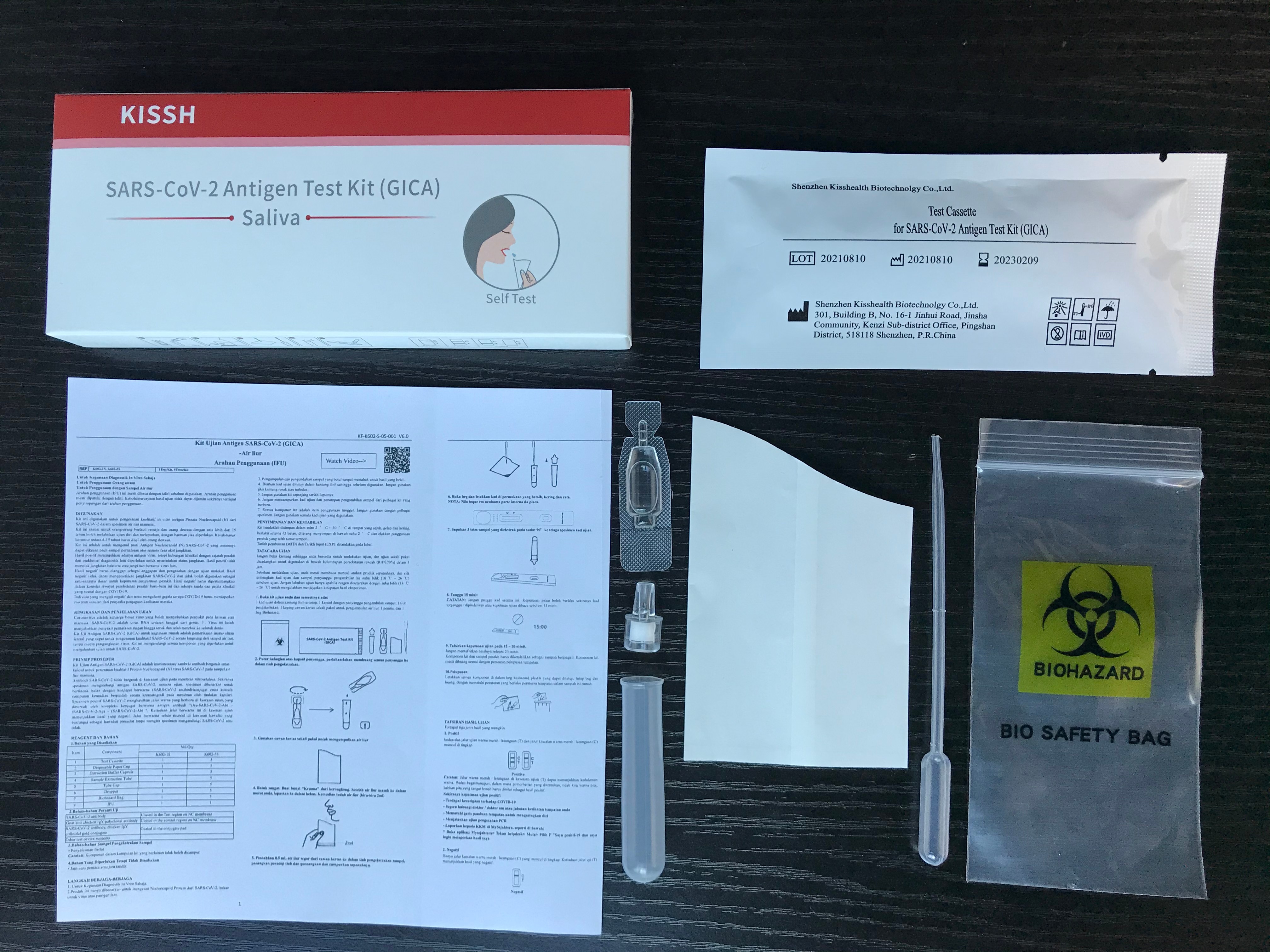 Quality SARS-CoV-2 Fast Rapid Antigen Test RTK Ag Saliva Test Kit with biosafety bag single pack family pack for sale