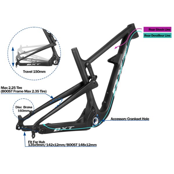 Suspension Carbon Hardtail Mountain Bike Frame MTB 29er Boost Hardtail Frame Travel 150mm