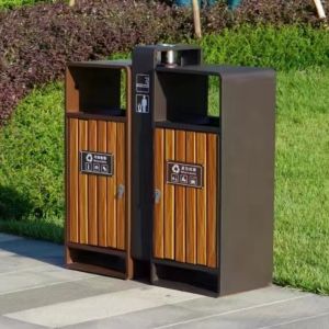 Brown Stainless Steel Waste Bin Metal Garbage Container Trash Bin