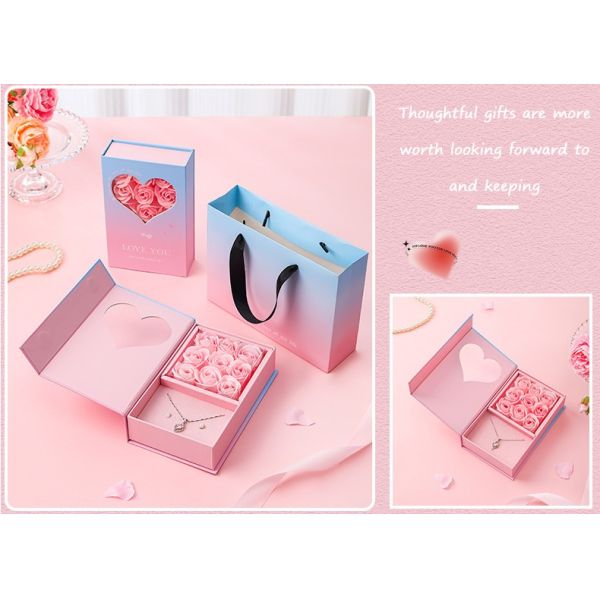 Chinese Valentine'S Day Flip Jewelry Gift Box Valentine'S Day Jewelry Box Nine Roses Gift Box Eternal Flower Jewelry Packaging Box