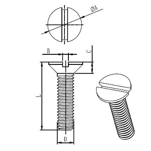 Standard Slotted Head Screw , Zinc Plated Stainless Steel Slotted Countersunk Screw