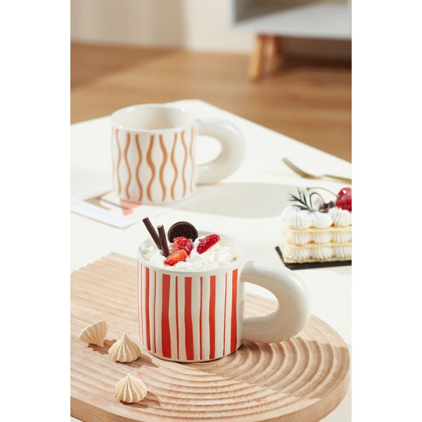 Ready To Ship In Stock Unique Handmade Ceramic Mugs Colorful Striped Pattern Tea Milk Porcelain Mug 3d