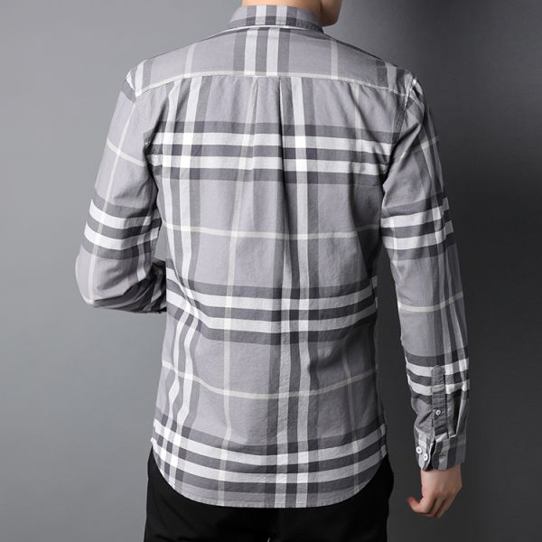Button Down Collar Casual 100% Cotton Oxford Men's Long Sleeve Plaid Shirt for Autumn