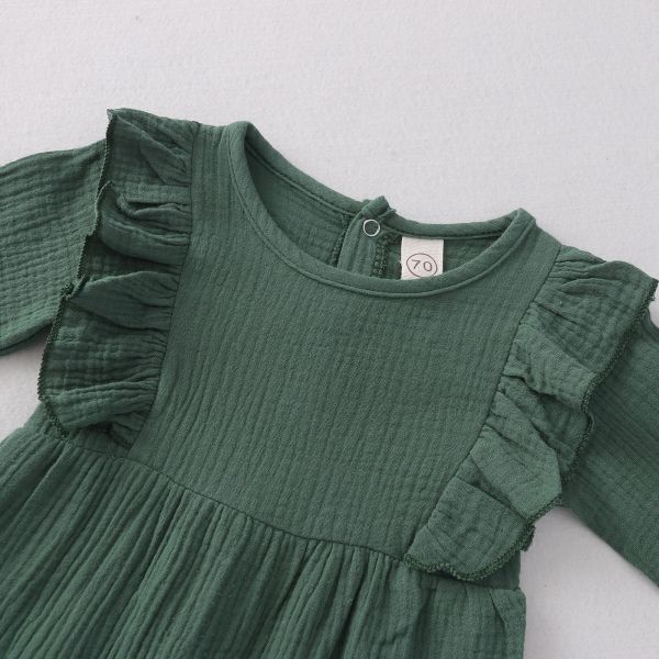 hot sale beige flutter sleeve muslin cute baby girls romper baby clothes