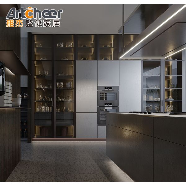 Kitchen Furniture Solid Wood Modern Kitchen Cabinet with Luxury Kitchen Island Free Design Furniture Set