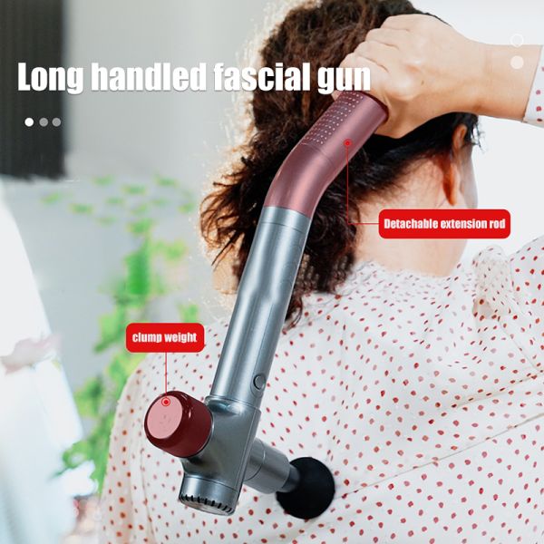 Handle impact massage gun deep tissue muscle back massager handheld pain relief portable mini long handle fascia gun