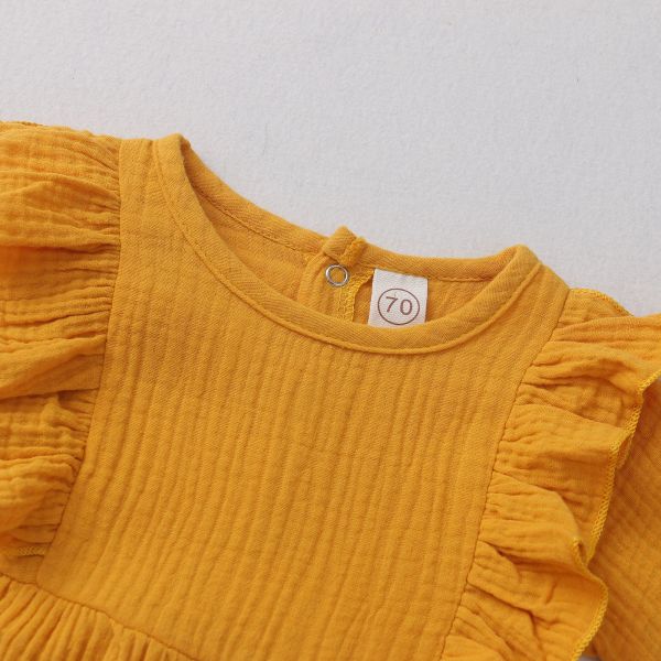 hot sale beige flutter sleeve muslin cute baby girls romper baby clothes