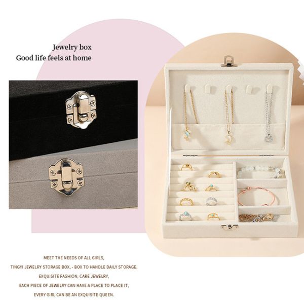 White Velvet Jewelry Storage Box with Buckle , Jewelry Organizer Display Case