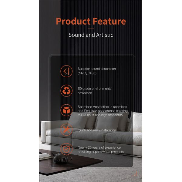 Black Color Acoustic Wood Slat Panels Polyester Fiber MDF For Hotel Decor