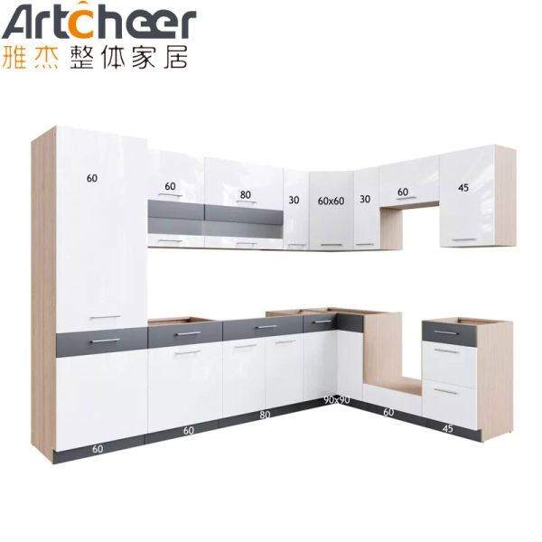 RTA High Gloss Lacquer Finish Kitchen Cabinets with Modular Design and Kitchen Island