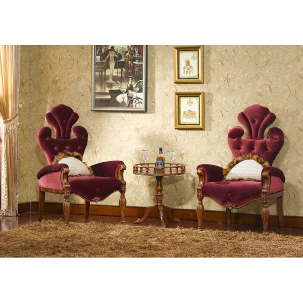 Red Brown Antique Classic Leather Armchair Golden Velvet Solid Wood Leisure Arm Chair