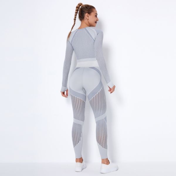 Hygroscopic Womens Long Sleeve Gym Set Hollow Seamless Yoga Gym Set