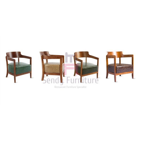 Solid Wood Black Brown Leather Armchair , Single Wood Frame Sofa With Huge Arm