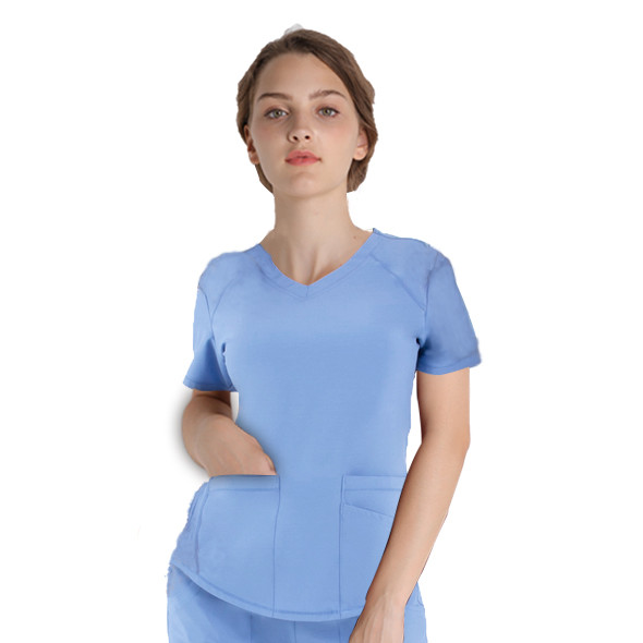 180 GSM Polyester 62% Rayon 33% Spandex 5% Women Plain Nurse Short Sleeve Uniform Antimicrobial Wrinkle-free