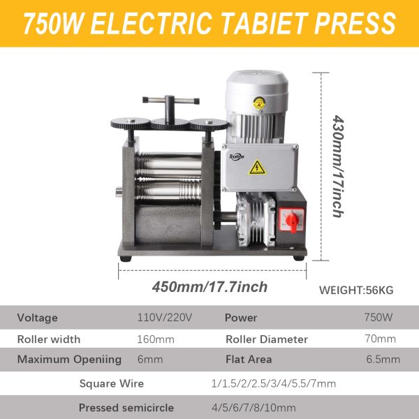 Tooltos 1HP Electric Tablet Press Rolling Mill Machine For Jewelry