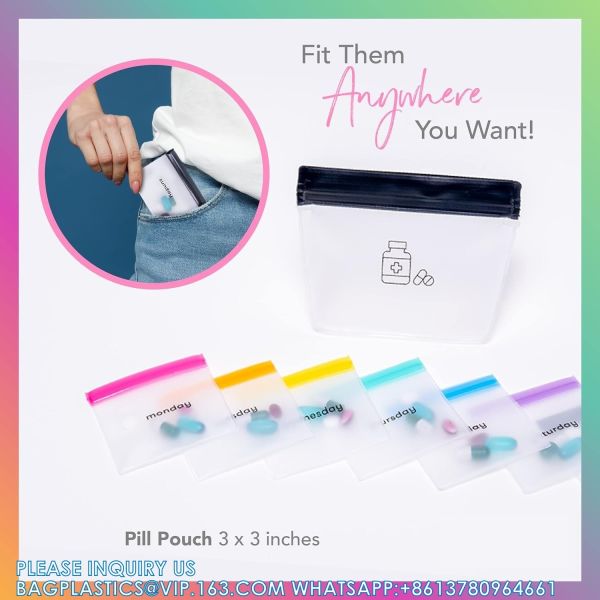 Pill Pouch Set, Zip Pill Organizers, Large Reusable Travel Pill Container, Color-Coded Medicine Bags, Organize