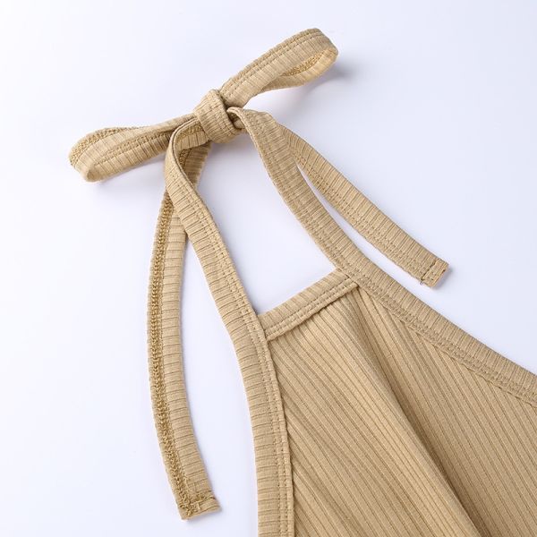 Halter Neck Knotted Sexy Women Dresses Hollow Sleeveless Solid Color