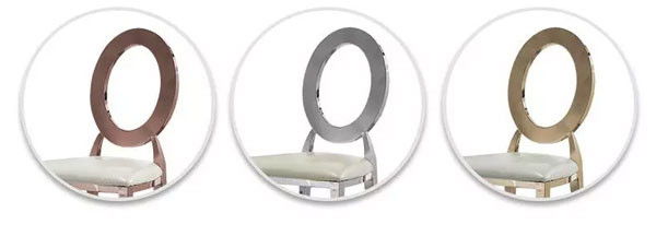 Stainless Steel Gold Round Back Wedding Dining Chairs With White Leather Cushion