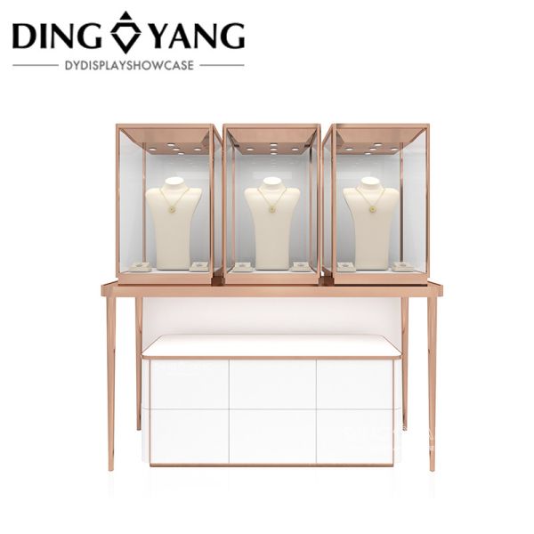 Rose Golden Custom Glass Jewellery Display Cabinet With Good Quality And Good Price, Showcases Factory Directly Sell