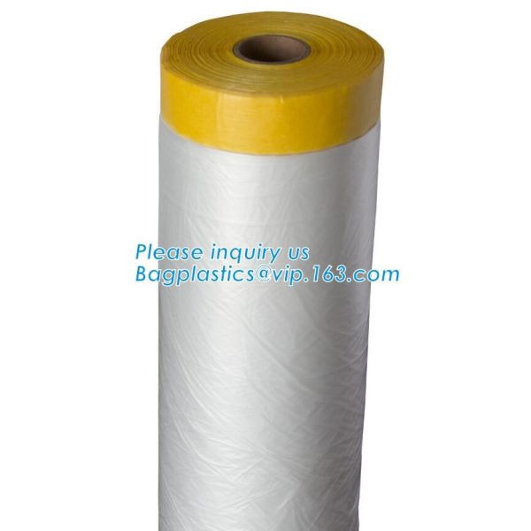 Disposable car protection pre-taped paint plastic masking film, PE material soft hardness protective plastic masking fi