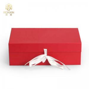 China Red Paperboard Foldable Gift Boxes With Ribbon Gift Packaging on sale