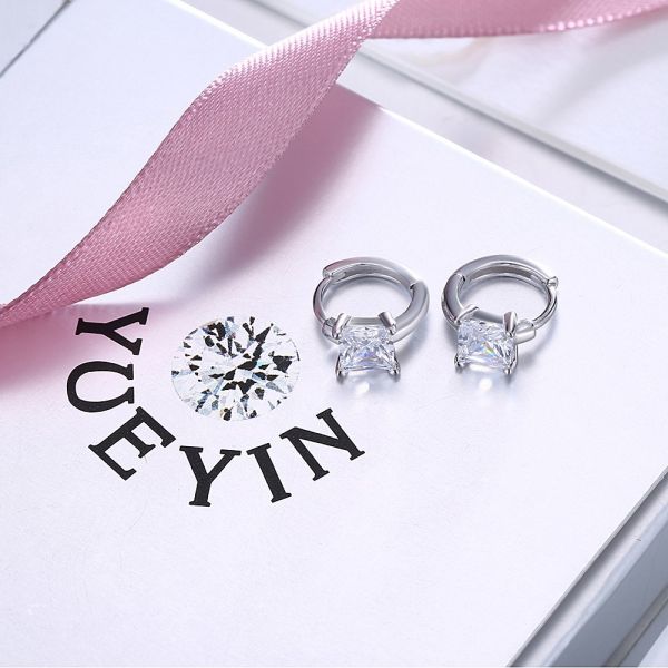 1.2cm 316L SS Square Cubic Zirconia Earrings 3A CZ Sterling Silver Stud Earrings