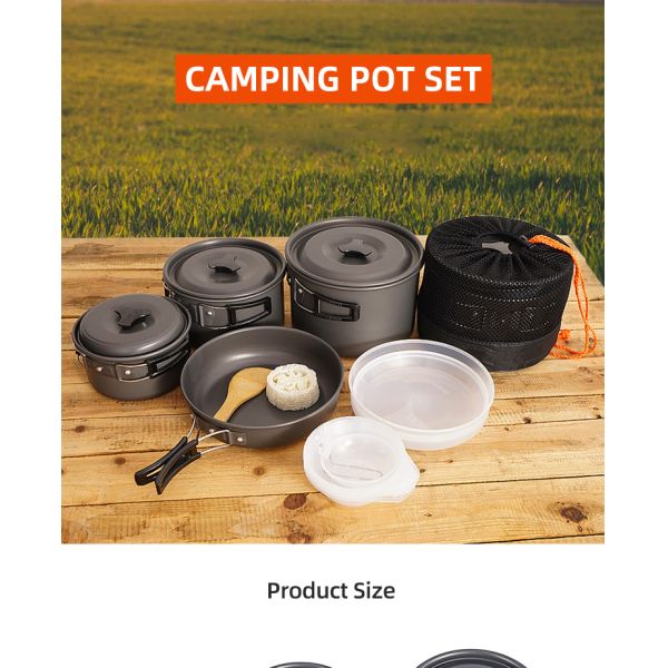 Outdoor Pots And Pans Portable 5 - 6 People Aluminum Alloy Cookware Set