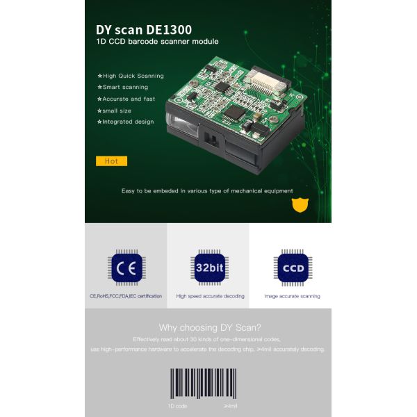 Android 5.1 PDA Ccd Scanner Module , Portable Barcode Reader Module Embedded scan engine