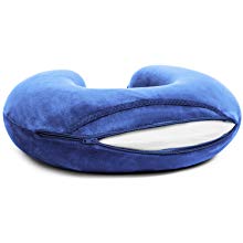 Grey Color Crossline Pattern Memory Foam Neck Pillow Travel With Storage Bag