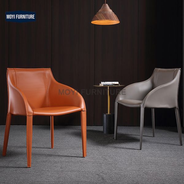 Standard Size Dining Chair Stable Metal Legs Italian Design Home Leisure Saddle Leather Armrest Chair for Restaurant Hotel