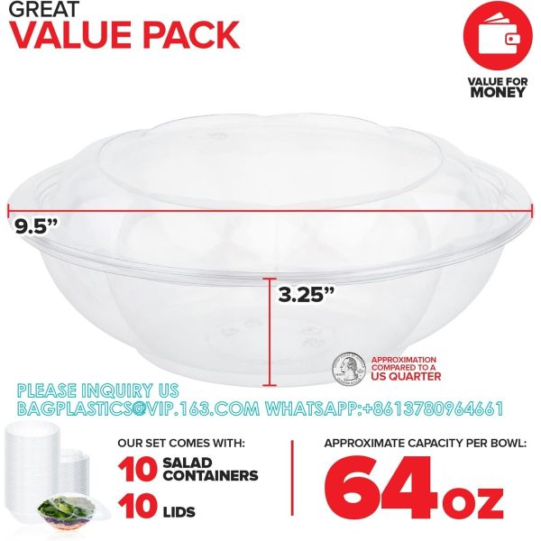 18oz Clear Plastic Salad Bowls With Lids Disposable (50 Pack) Mini Takeout Container Snap On Lid For Fruit Salads