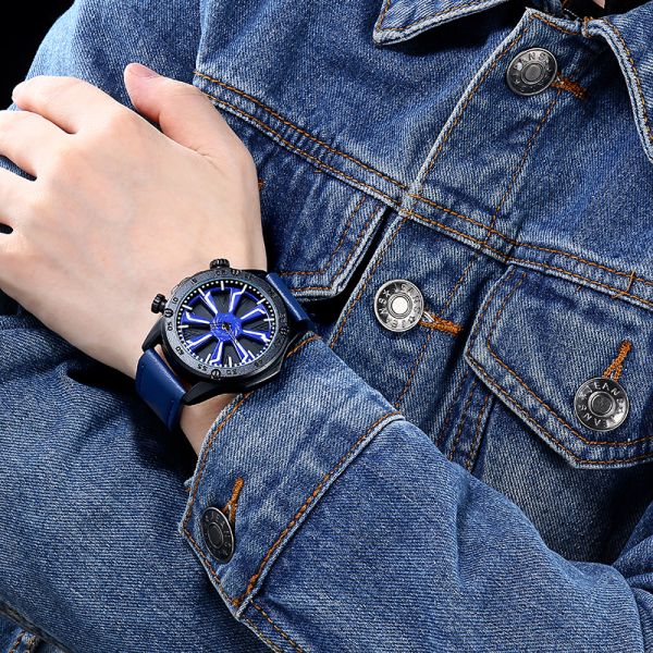 Men's Leather Strap Dial Alloy Quartz Wrist Watches