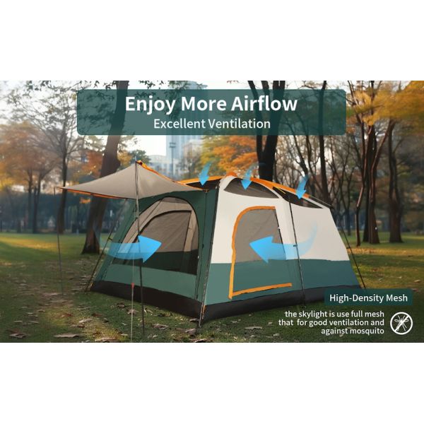 4-Person 3.3*2.1*1.85M Outdoor All Weather Khaki Waterproof Coated Polyester 2-House Design Camping Tent