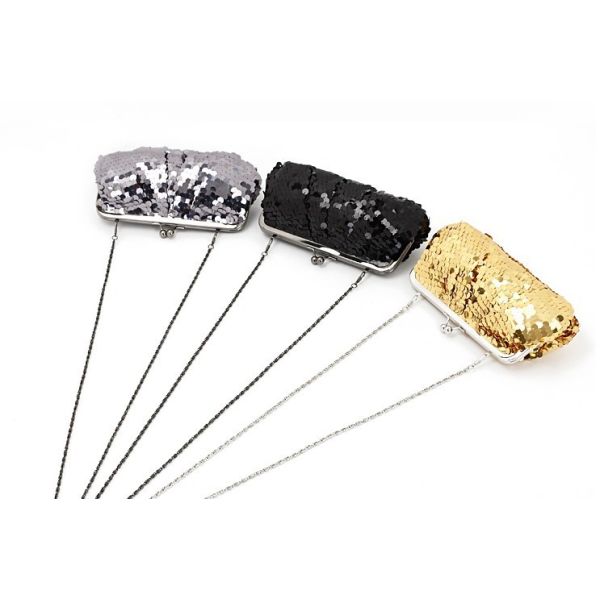 Grey Black and Golden color sequin material Excellent design clutch bag wholesale