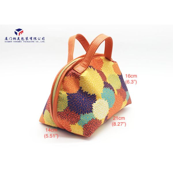 Fashion Lady Handbag Fabric Makeup Bag Orange Leather Handle Size 21X14X16cm