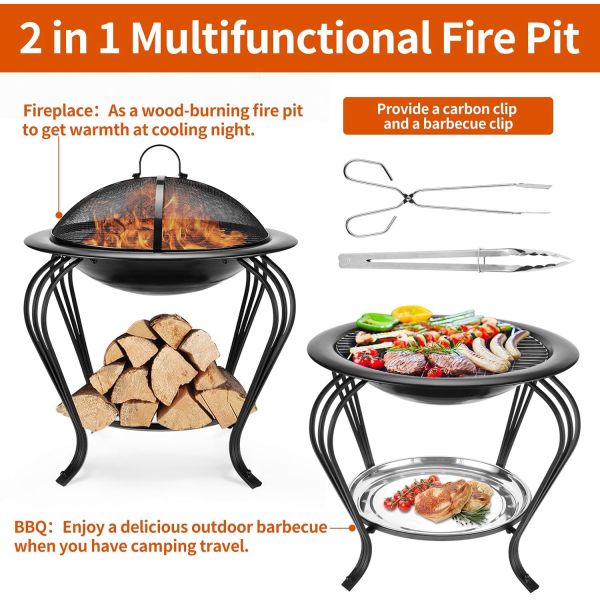 22 Inches Portable Foldable Outdoor Burning Fire Pit Round Burning Fire Pit