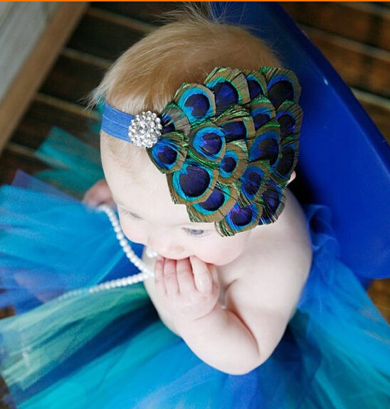 Baby toddler peacock headband Newborn Hairband Natural Peacock Leather Headband