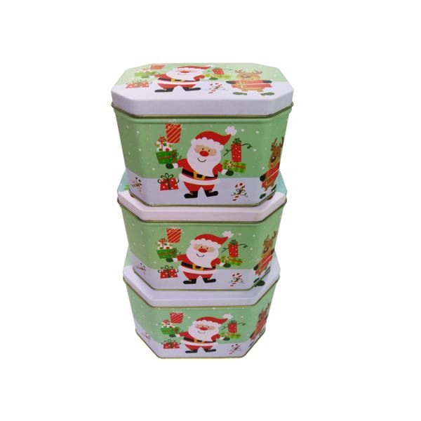 Octagon Empty Cookie Tins Nesting Structure Cookie Tin Container Set Of 3