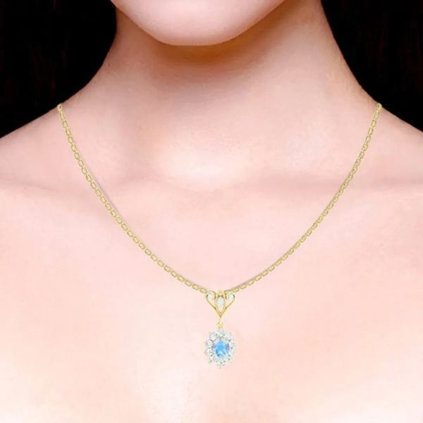 S925 Sterling Silver 14K Gold Plated Round Shape Jewelry Blue Moonstone Spheree Necklace High Quality Jewelry