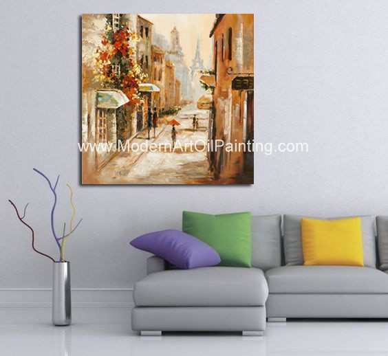 Impression Modern Art Oil Painting , Paris Street Oil Painting Wall Art on Canvas