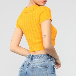 Lapel Single Breasted Womens Cropped Polo Shirt Short Sleeve