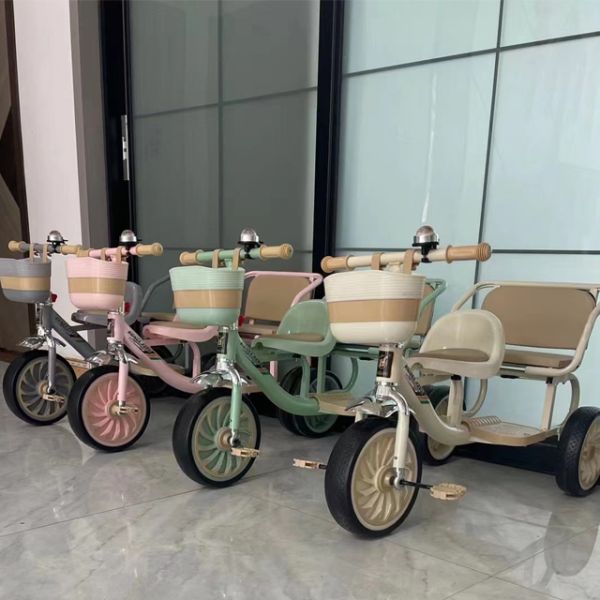 2023 Kids Tricycle Trike with Soft Leather Seat and Folding Front Shopping Frame