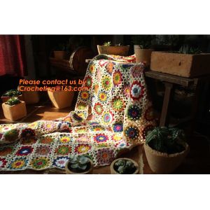 Handmade crochet hook Daisy striped blanket, Cashmere knitted blanket, sofa