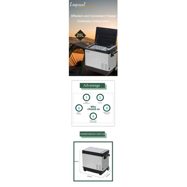 DC 12V 25L Outdoor Camping Mini Automotive Fridge With Compressor And Battery