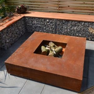 Square Low Profile Corten Steel Fire Pit