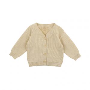 Quality 100% Cotton Custom Made Sweaters Neutral Baby V-Neck Rib Knitted Cardigan Button Front Drop Shoulder Sweater For Spring for sale