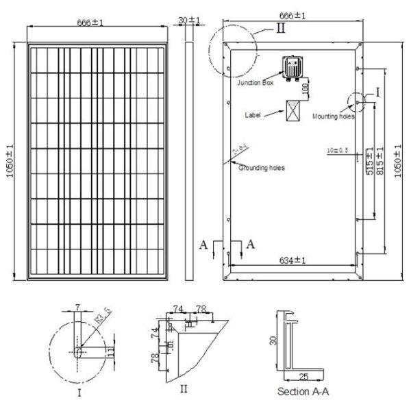 100 Watt Polycrystalline Solar Panel 1050*666*30 Mm High Ammonia And Salt Mist Resistance