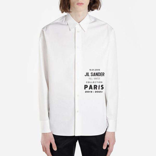 White Men's Casual Long Sleeve Button Down Shirts With Custom Design Logo