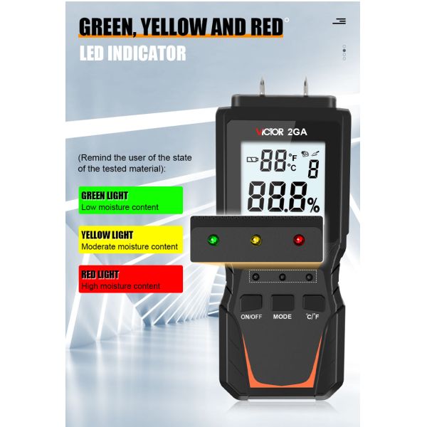 VICTOR 2GA Digital Wood Moisture Meter Handheld Humidity Meter