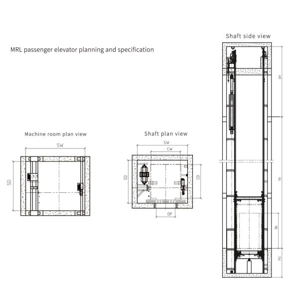 Load 630~1600kg MRL Passenger Elevator High Speed Elevator Less Space